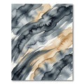 Modern Charcoal and Sand Abstract Watercolor Wave Rug