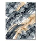 Modern Charcoal and Sand Abstract Watercolor Wave Rug