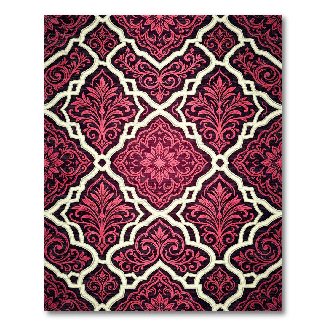 Burgundy Floral Damask Medallion Rug