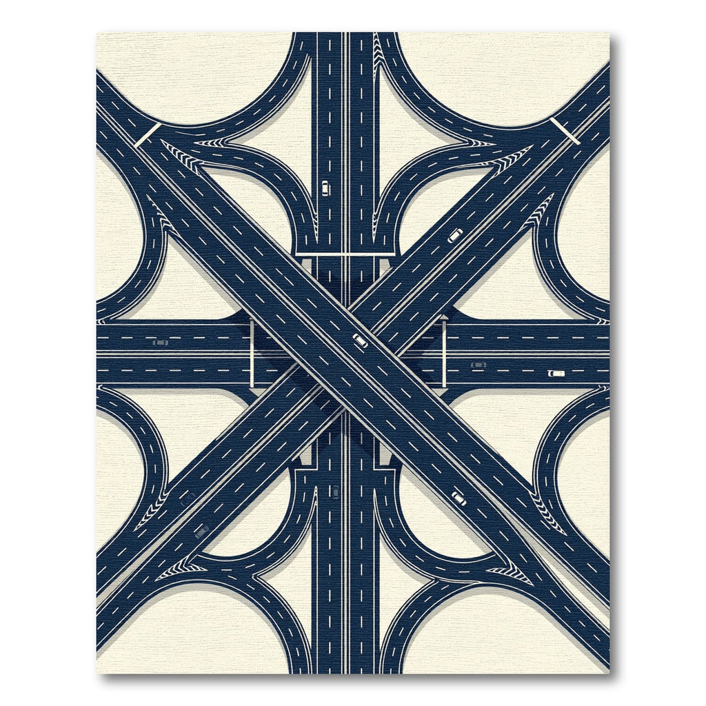 Geometric Navy Highway Interchange Map Rug