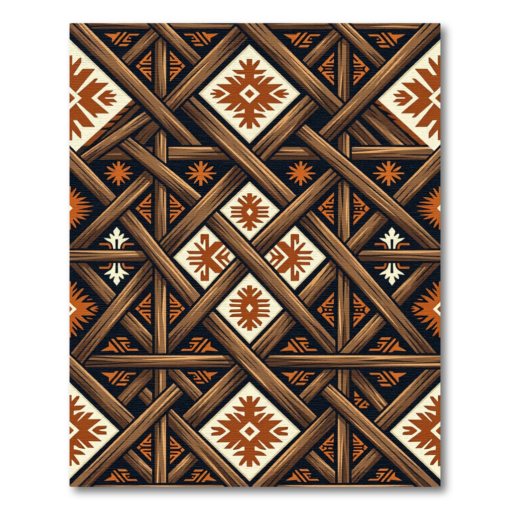 Earth Toned Geometric Lattice Weave Rug