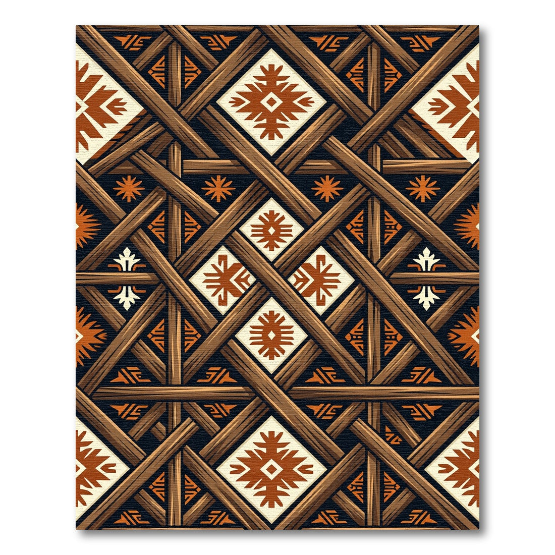 Earth Toned Geometric Lattice Weave Rug