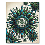 Aztec Turquoise Green Sunburst Medallion Rug