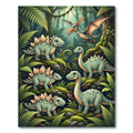 Whimsical Green Prehistoric Dinosaur Forest Rug