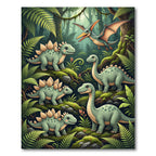 Whimsical Green Prehistoric Dinosaur Forest Rug