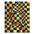 Golden Navy Blue Checkerboard Folded Illusion Rug