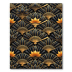 Elegant Gold and Black Lotus Fan Rug