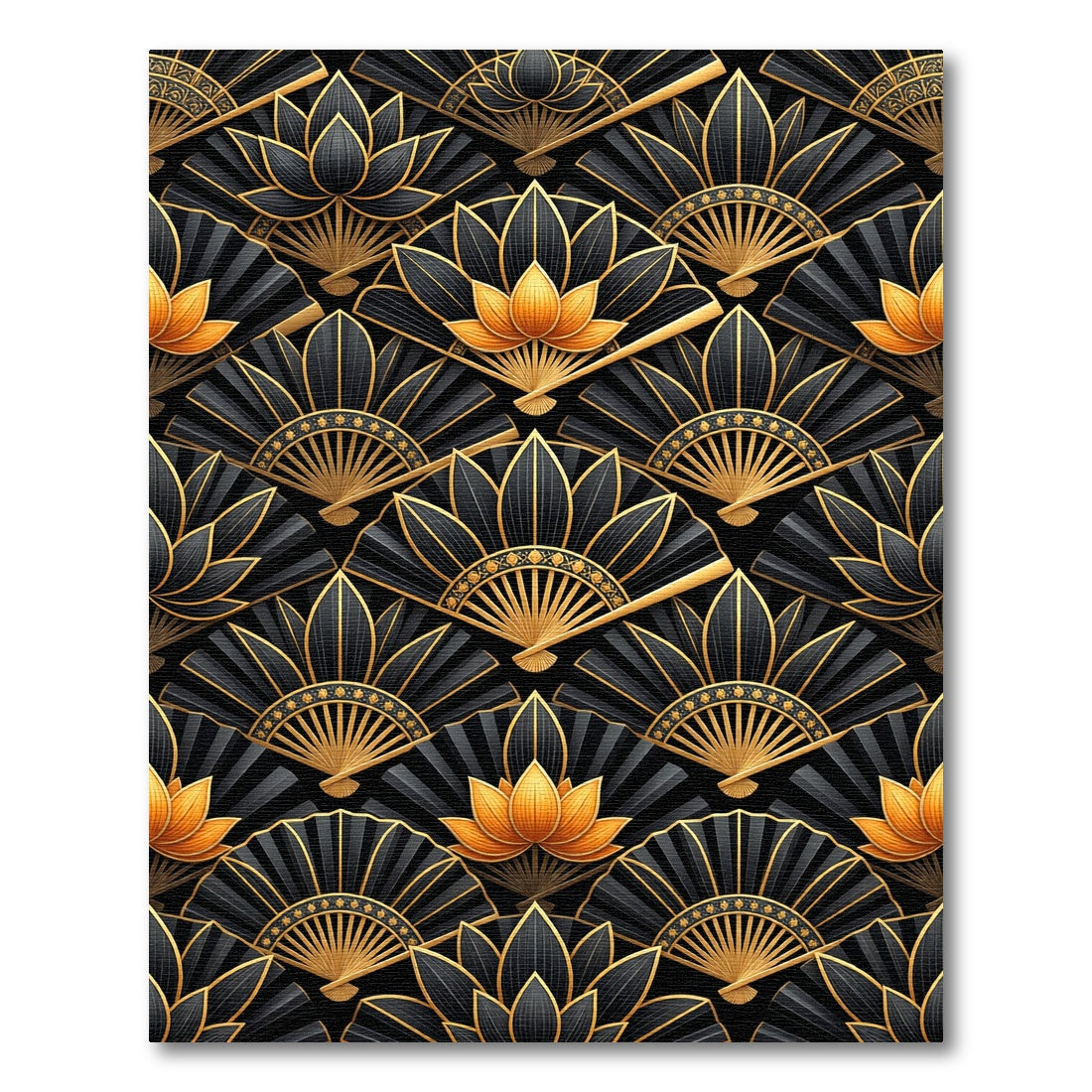 Elegant Gold and Black Lotus Fan Rug