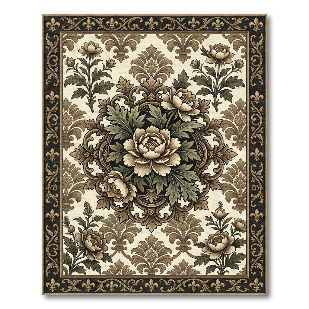 Vintage Floral Damask Flourish Medallion Rug