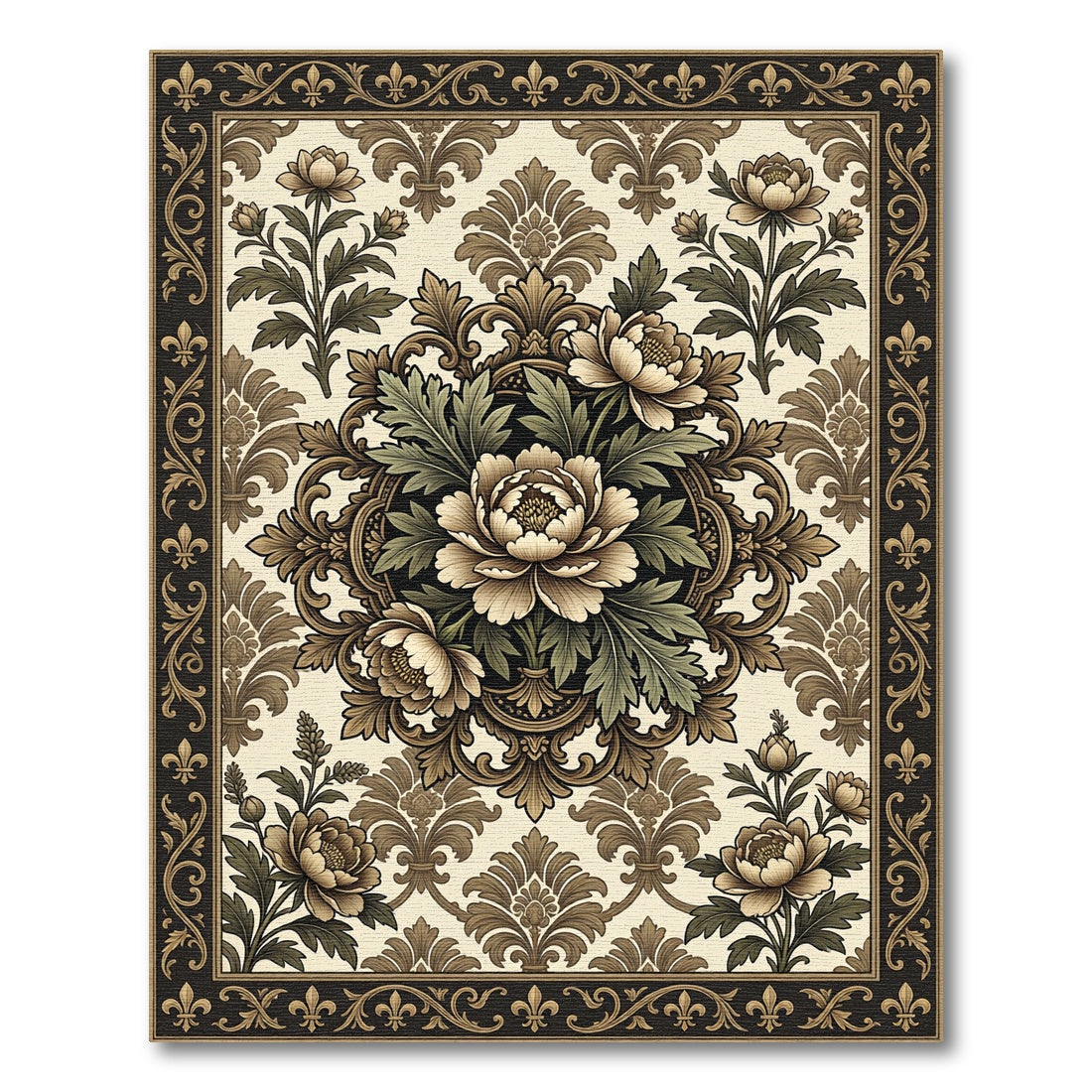 Vintage Floral Damask Flourish Medallion Rug