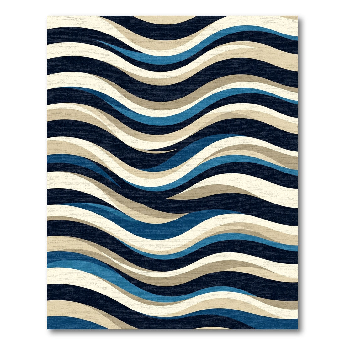Modern Navy and Beige Wavy Accent Rug