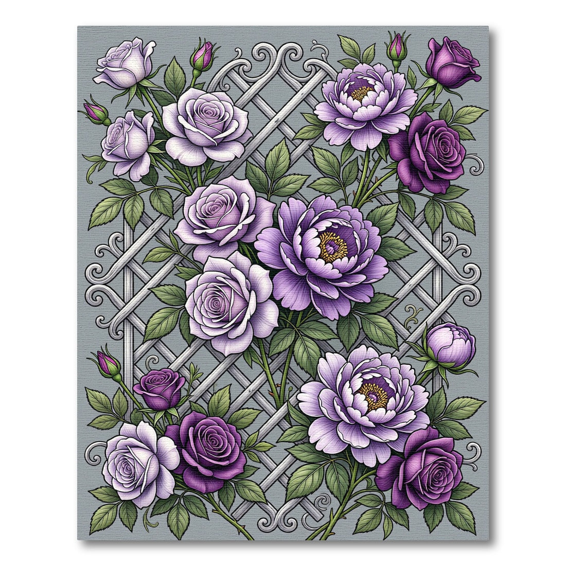 Purple Lavender Rose Lattice Arrangement Rug