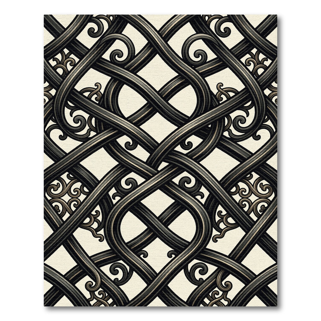 Ornate Charcoal Entwined Scrollwork Scroll Rug