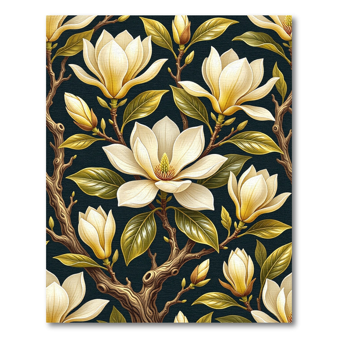 Elegant Cream Magnolia Botanical Branch Rug
