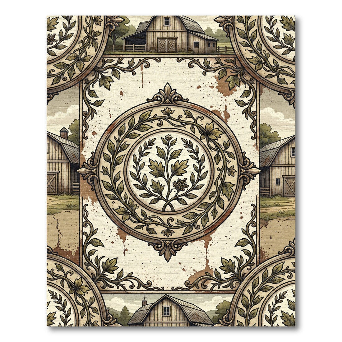Rustic Farmhouse Wheat Botanical Art Rug