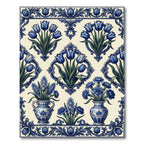 Blue Floral Delft Tulip Porcelain Arrangement Rug