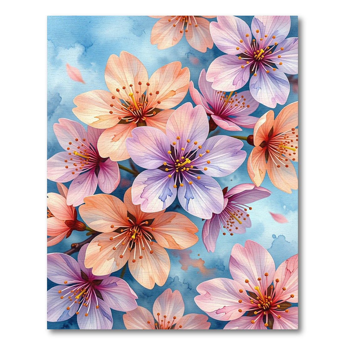 Soft Pastel Cherry Blossom Watercolor Floral Rug