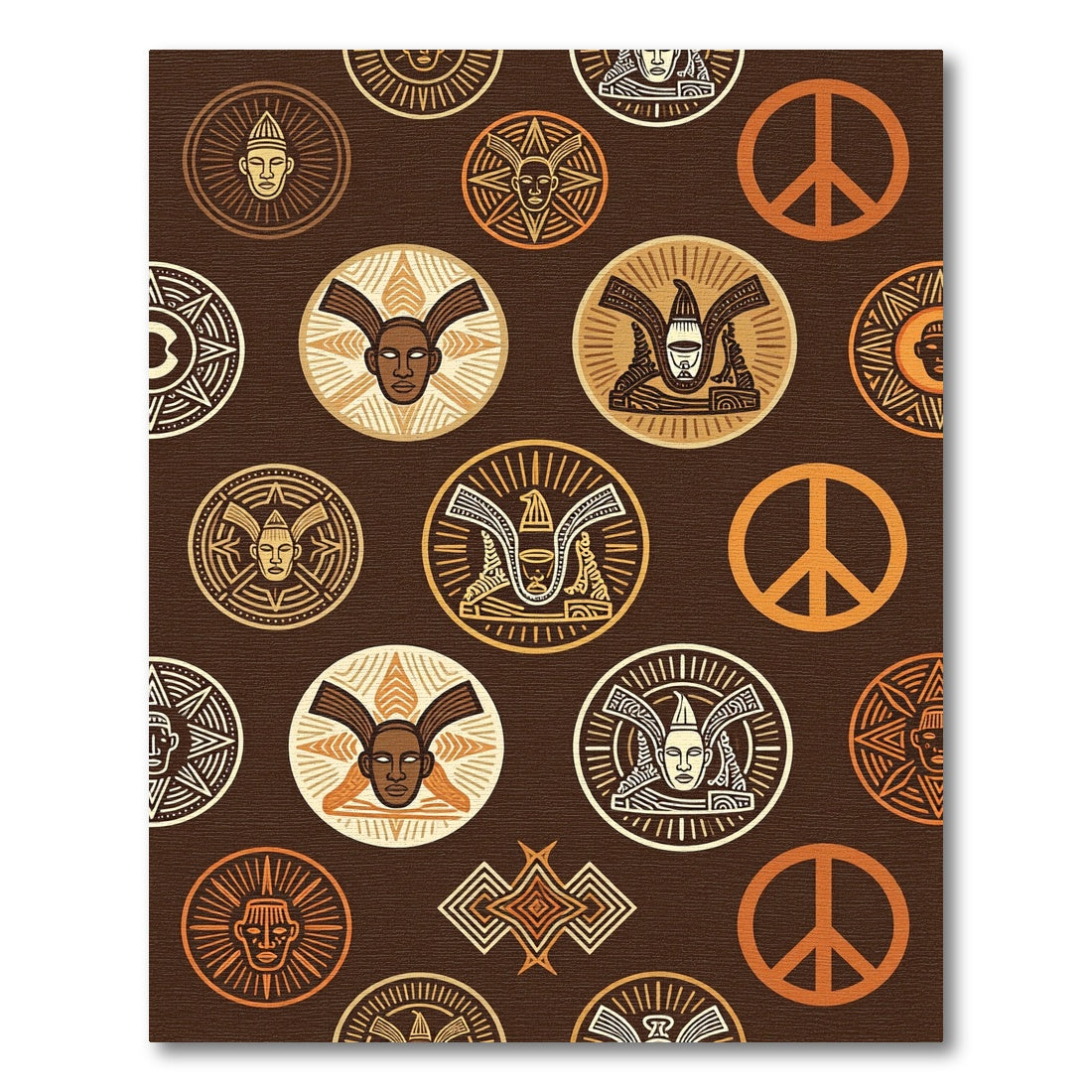 Earthy Brown Ancestral Mask Peace Sign Rug