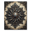Antique Black and Gold Sun Medallion Rug