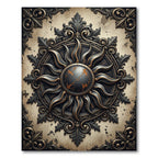 Antique Black and Gold Sun Medallion Rug