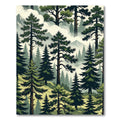 Mist Forest Mountain Pine Landscape Rug