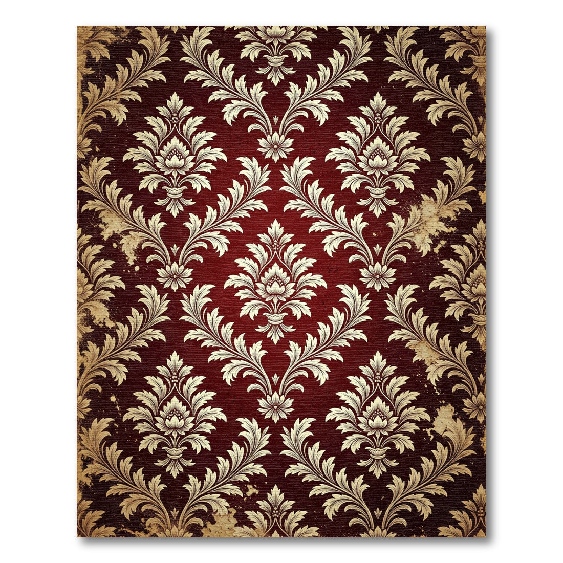 Deep Red Vintage Damask Floral Rug