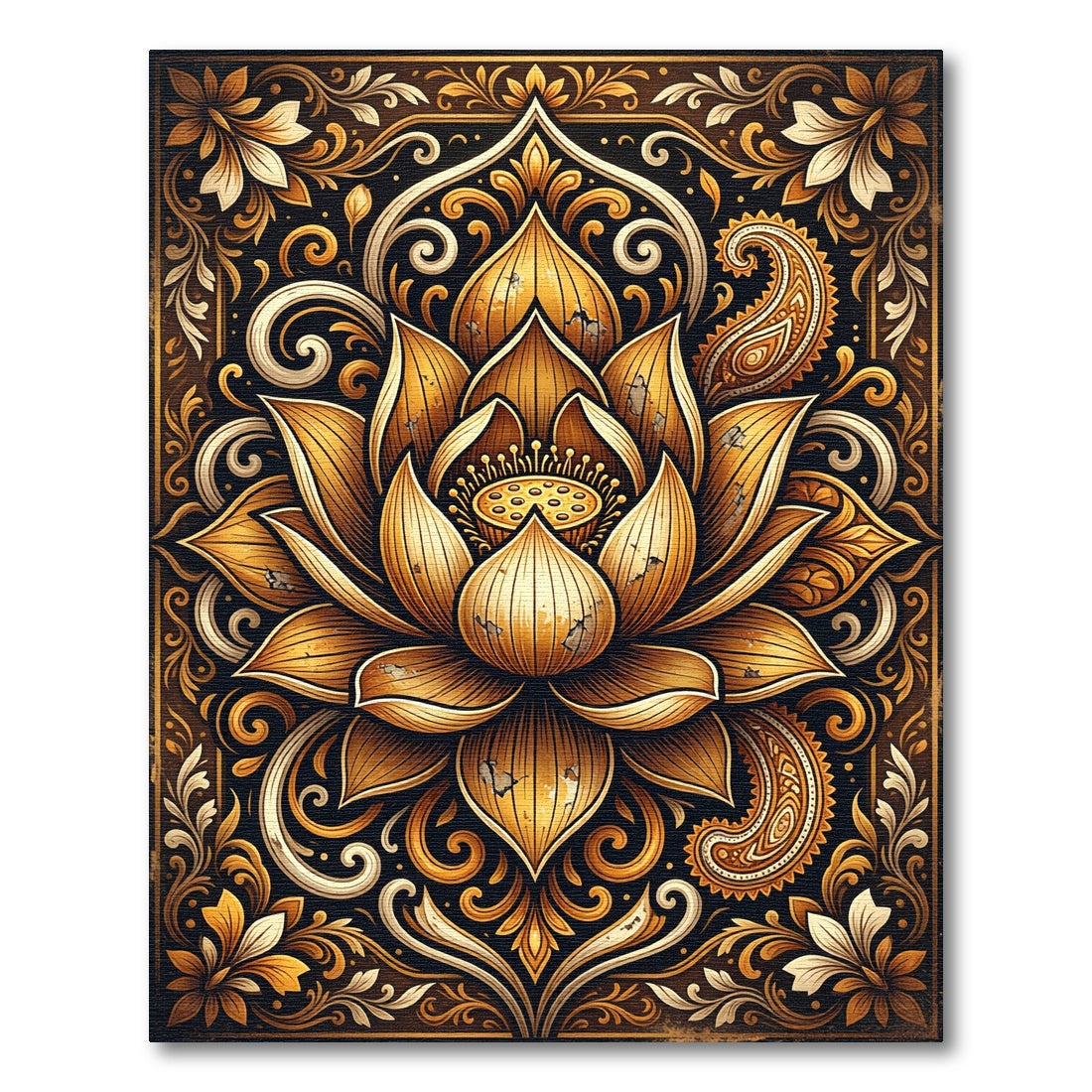 Ornate Golden Lotus Paisley Medallion Rug