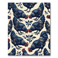 Folk Art Indigo Rooster Floral Tile Rug