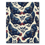 Folk Art Indigo Rooster Floral Tile Rug