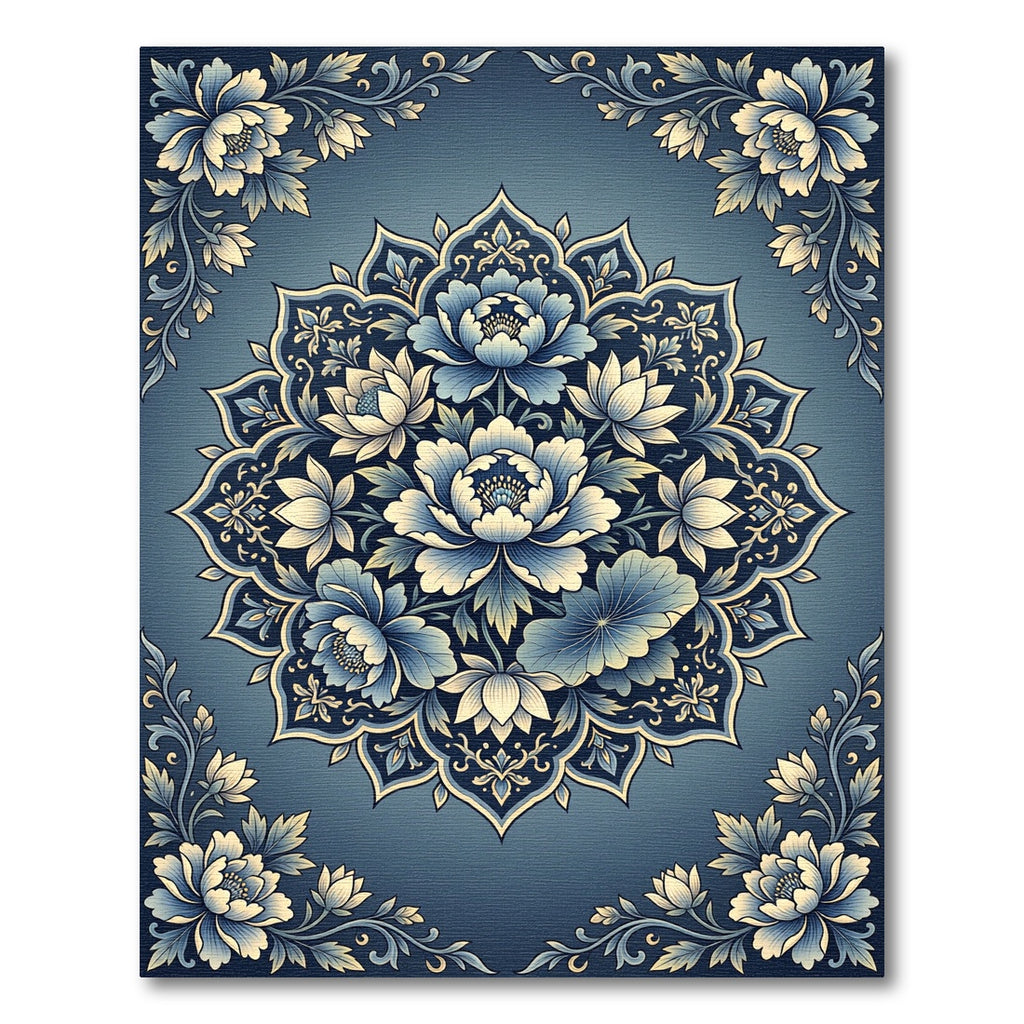 Navajo Blue Floral Mandala Rug