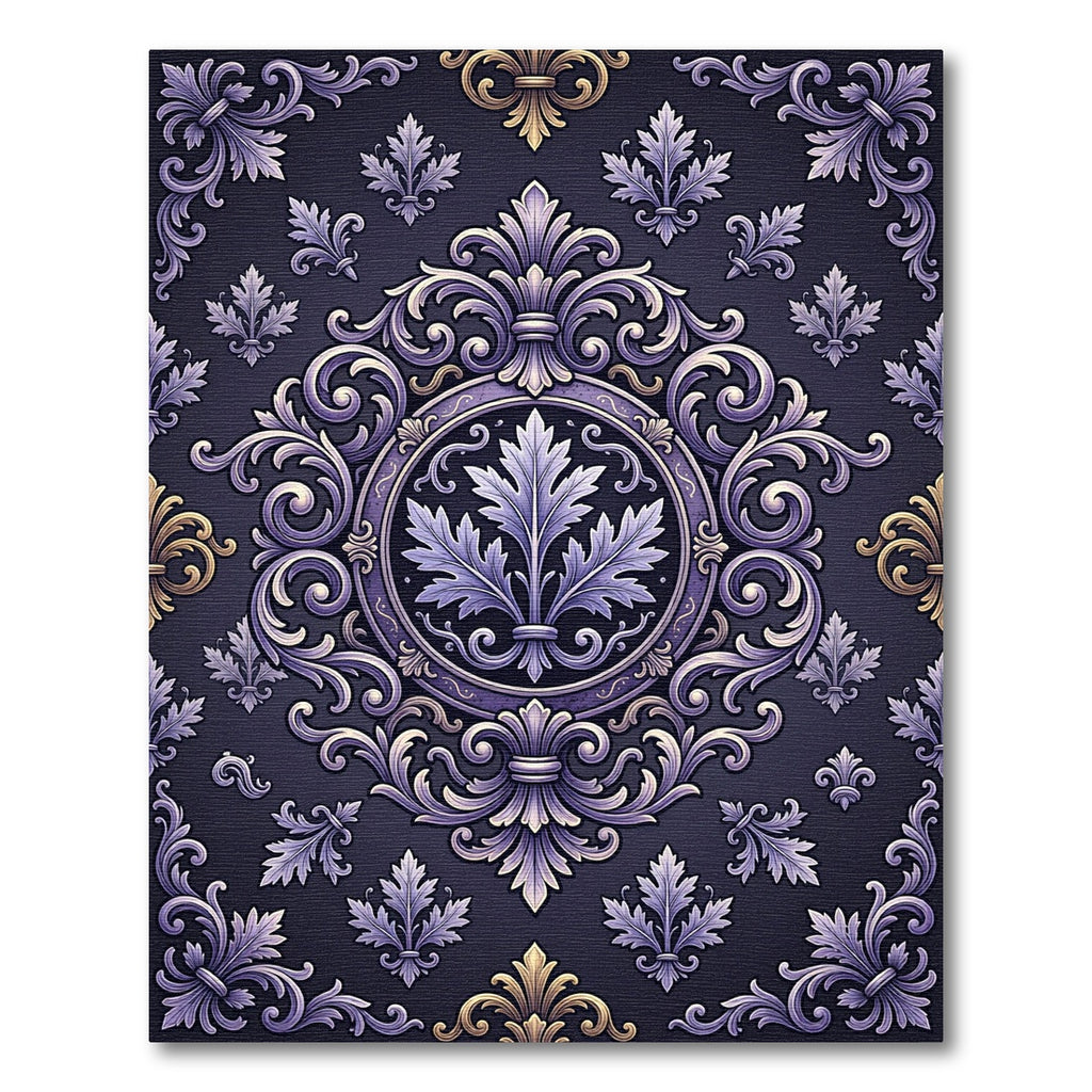 Ornate Scrollwork Lavender Gold Medallion Rug