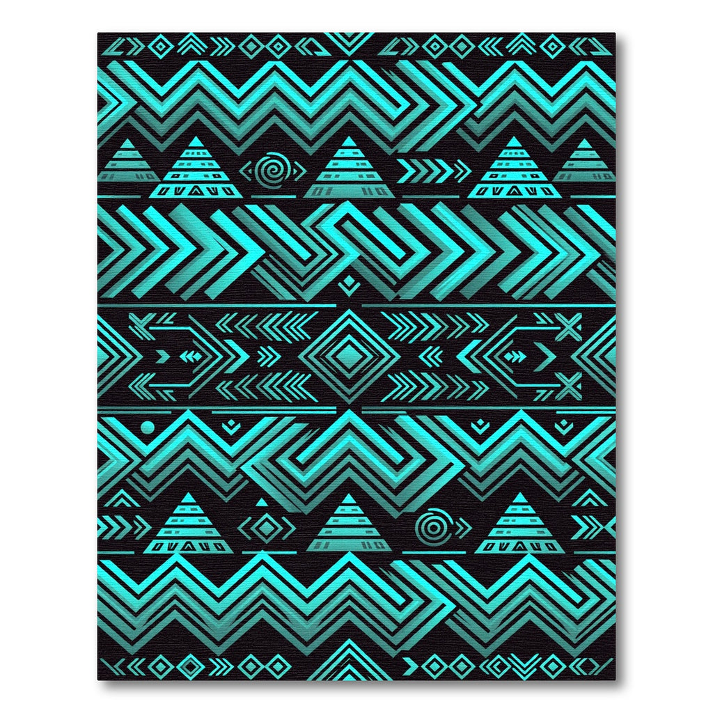 Cyan Neon Geometric Tribal Aztec Art Rug
