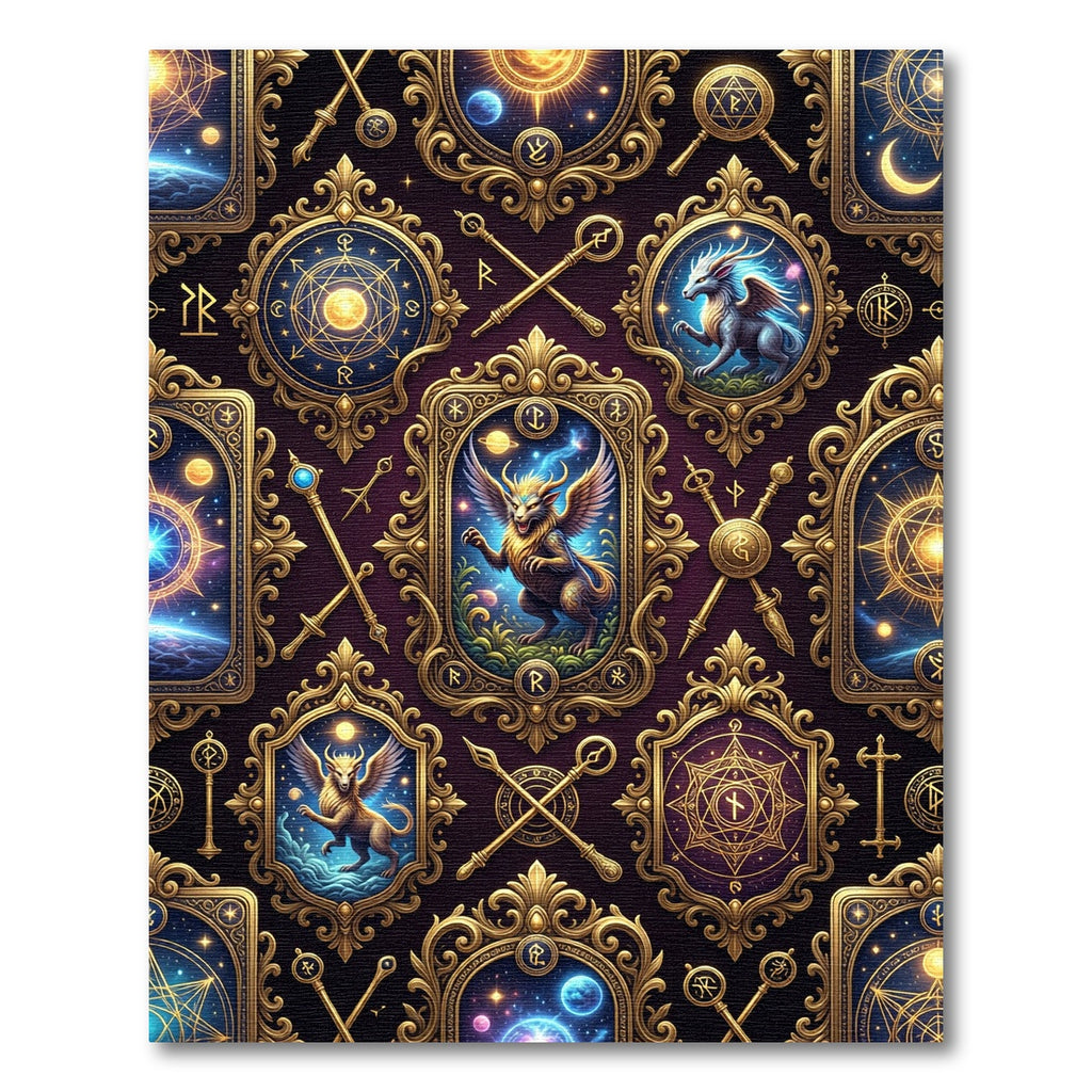 Celestial Gold Mythical Creature Astrology Rug