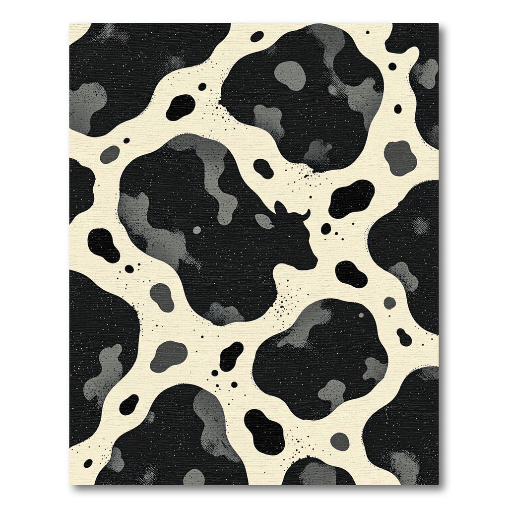 Abstract Black and Cream Cow Hide Rug