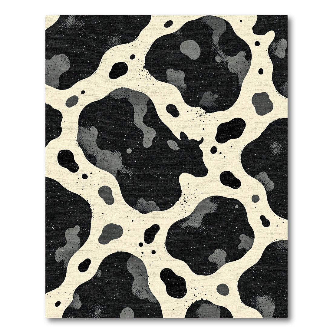 Abstract Black and Cream Cow Hide Rug
