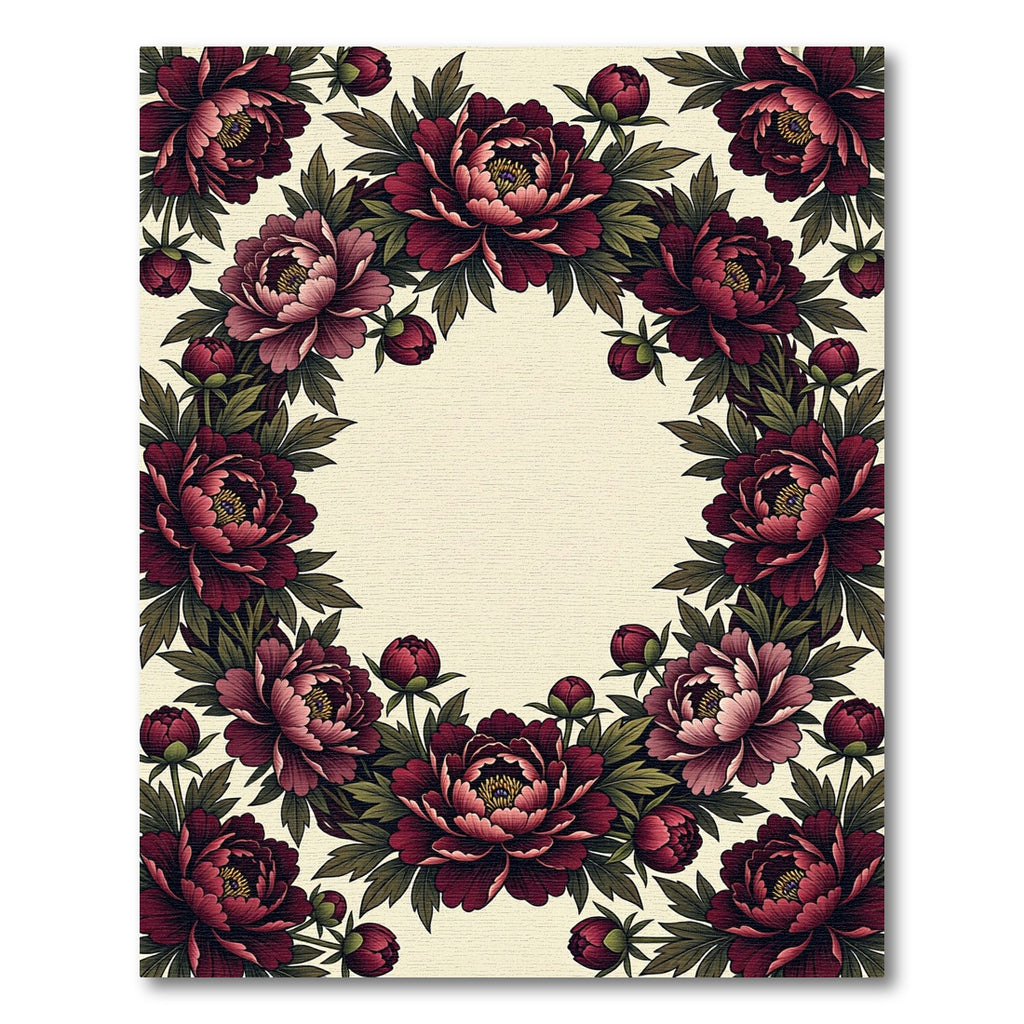 Deep Burgundy Peony Floral Wreath Rug