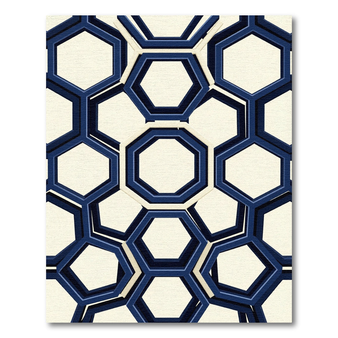 Modern Navy Blue Geometric Honeycomb Rug