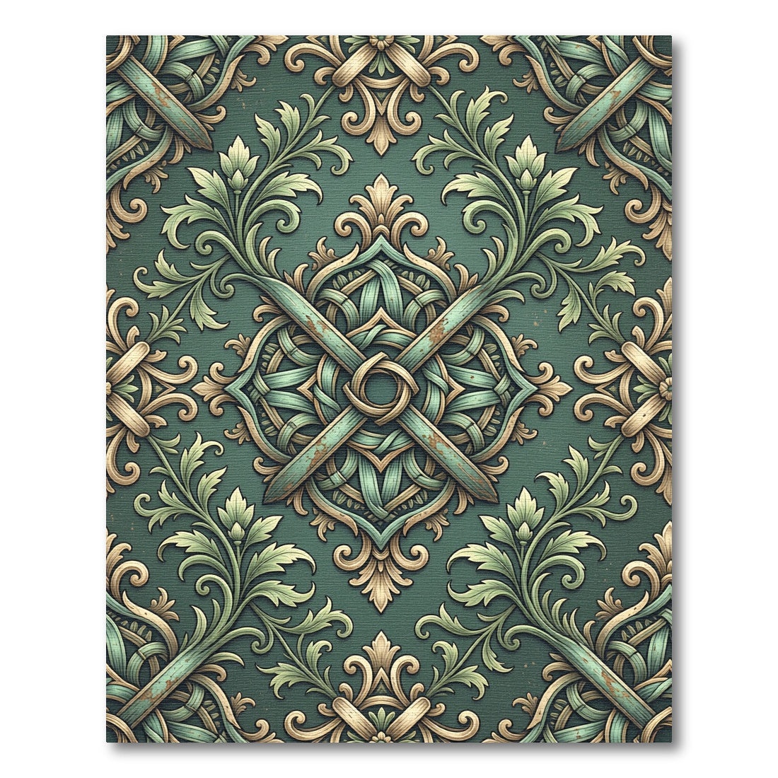 Emerald Green Filigree Scrollwork Rug