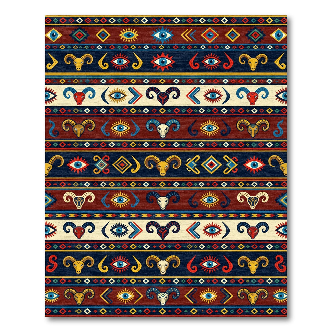 Red Blue Yellow Ram Eye Stripe Rug