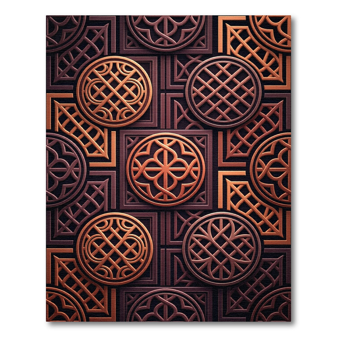 Copper Geometric Interlocking Circular Arabesque Rug