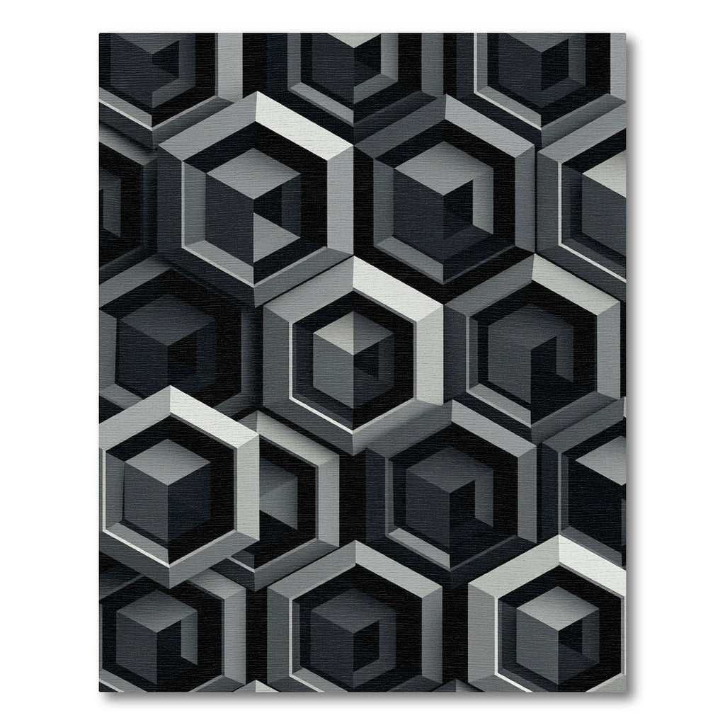 Monochrome Geometric Hexagon Illusion Rug