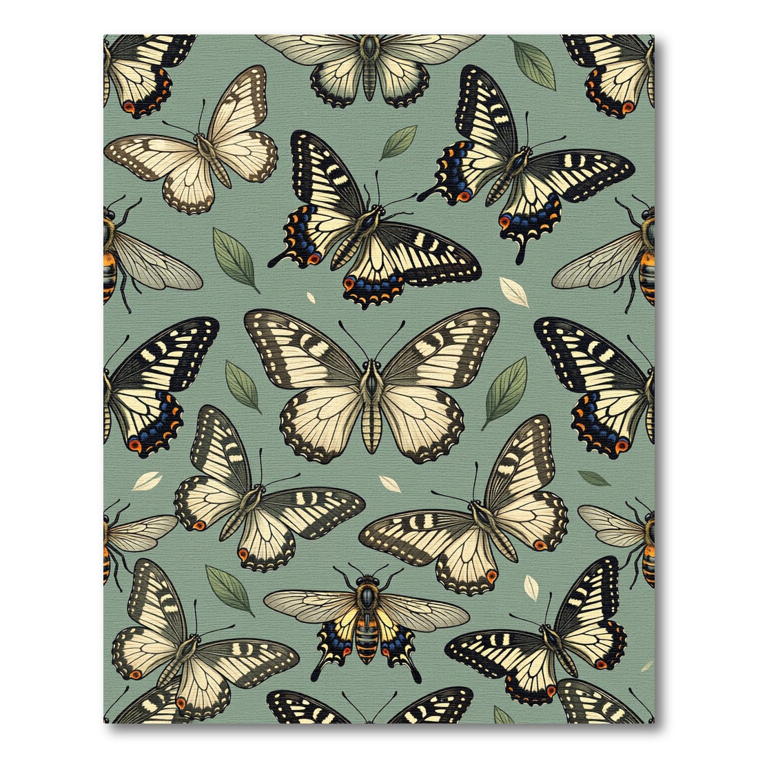 Sage Green Botanical Butterfly Ensemble Rug