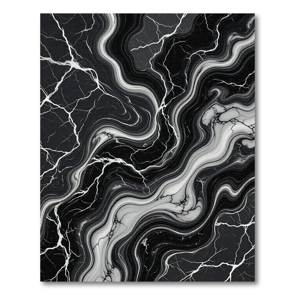Black White Marble Vein Swirl Rug
