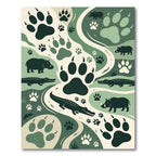 Sage Green Jungle Animal Tracks Illustration Rug