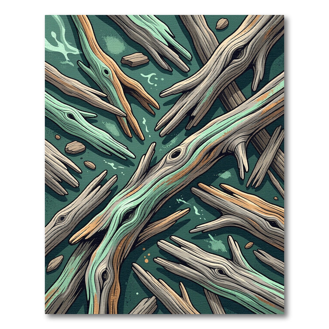Abstract Driftwood Forest Mint Sage Green Rug