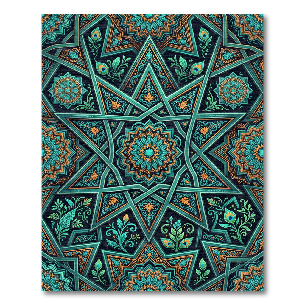 Teal and Gold Starry Mandala Rug