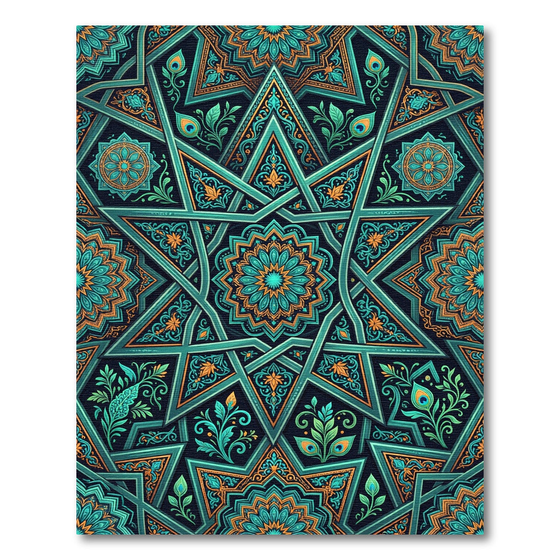 Teal and Gold Starry Mandala Rug