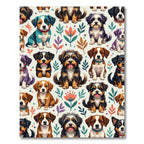 Whimsical Colorful Puppy and Floral Illustration Rug