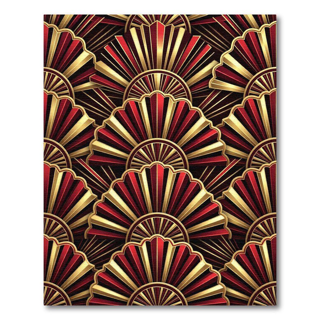 Art Deco Crimson and Gold Fan Rug