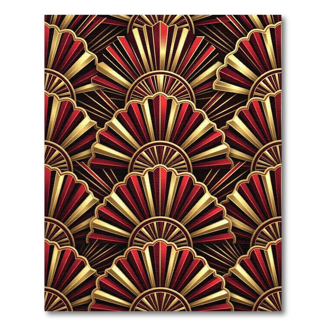 Art Deco Crimson and Gold Fan Rug